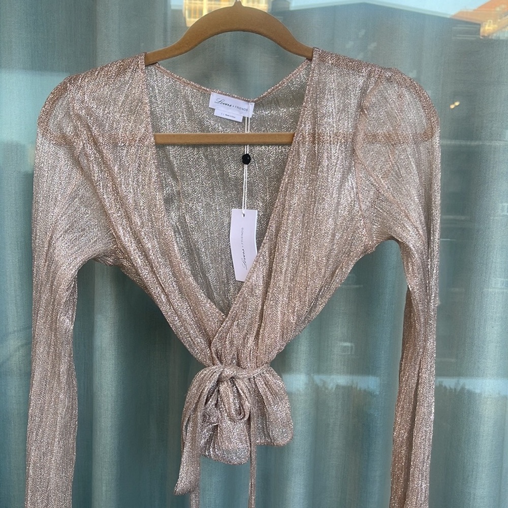 LOVERS + FRIENDS Sheer Rose Golden Wrap Shirt
